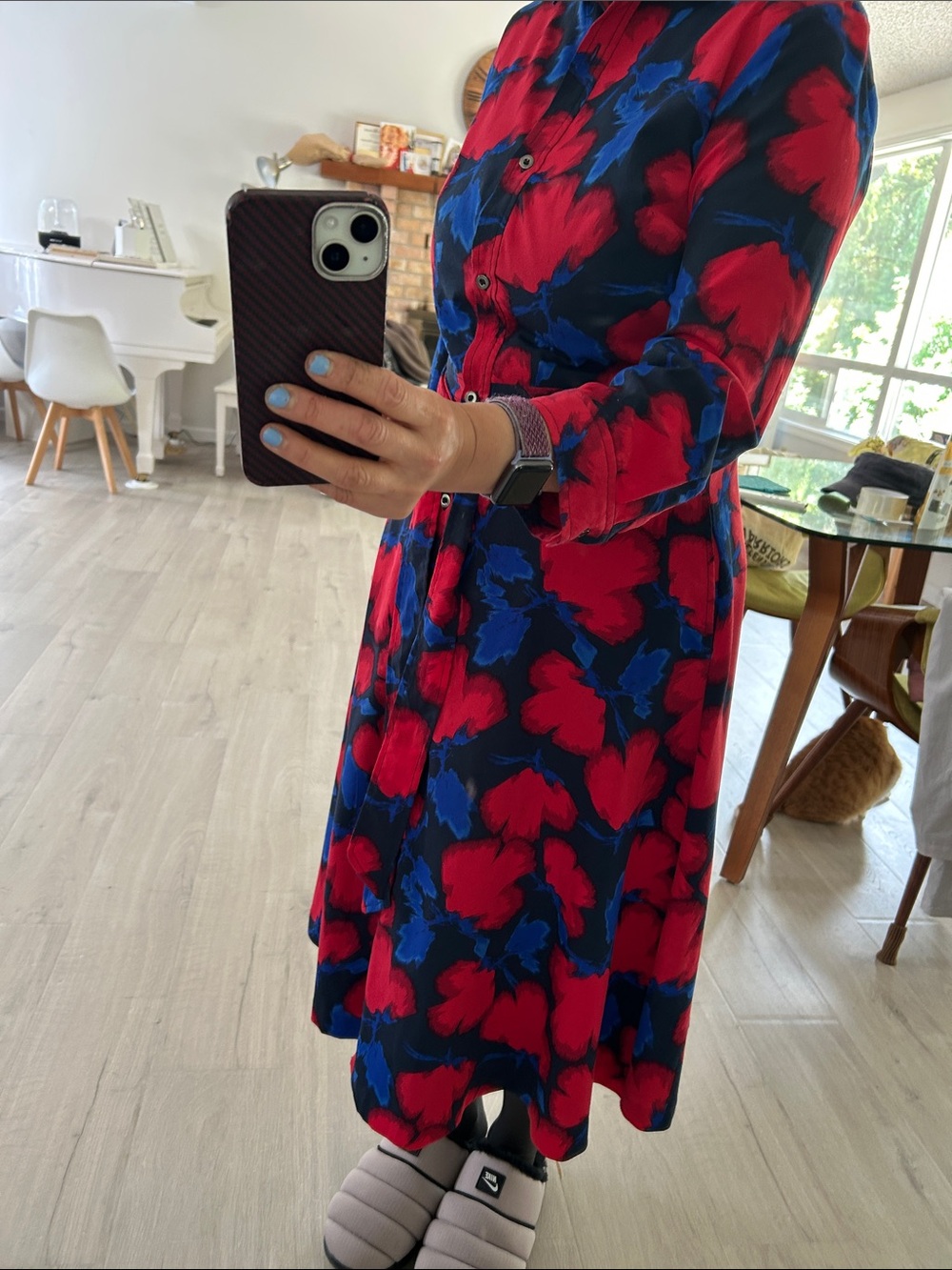 Women’s Floral Button-Front Dress in Red and Blue